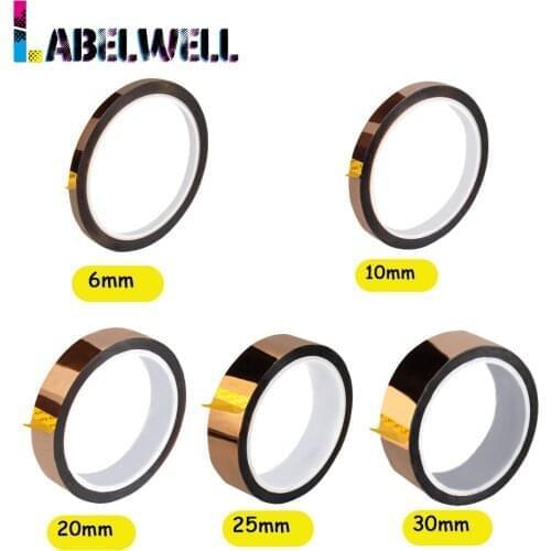 Labelwell Supported temperature to 300℃ (572℉) Polyimide tape 6/10/20/25/30mm Kapton tape for 3D printing Board protection