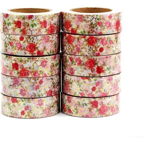 High quality 10pcs/lot Floral Valentines Foil Washi Tapes for Scrapbooking Planner Bujo Adhesive Masking Tapes Kawaii Stationery
