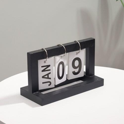 M17F Wooden Page Turning Desk Calendar Wooden Flipping Calendar Creative Simple Standing Desk Calendar Home Calendar Decor