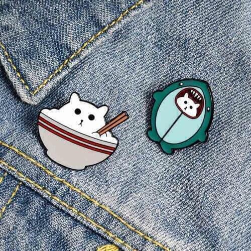 Cute Cartoon Shark Cat Brooch Bag Clothes Backpack Lapel Enamel Pin Badges Cartoon Jewelry Gift For Friend Women Accessories