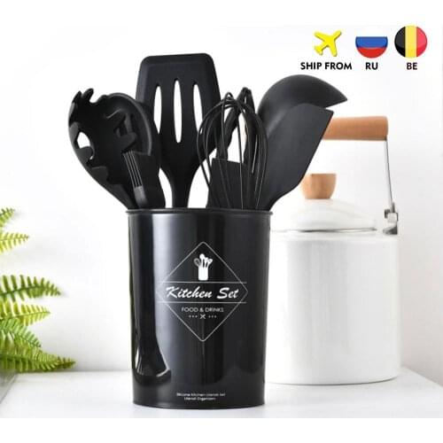 Cooking Tool Set Silicone Kitchen High Quality Temperature Resistance Cookware Set With Storage Box Turner Tongs Spatula Spoon