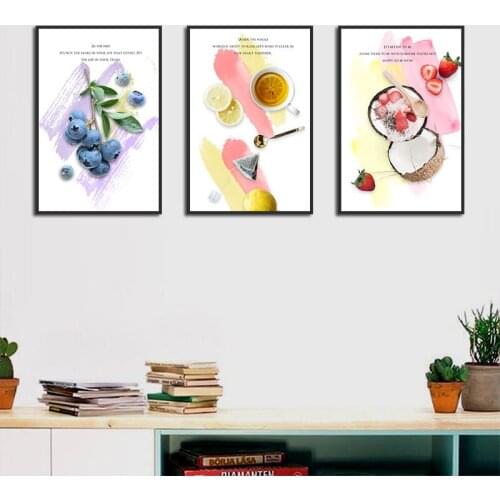 Food Wall Pictures for Kitchen Home Decoration Blueberry Canvas Painting Lemon Strawberry Posters and Prints Dining Room Decor