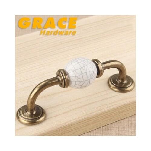 New Crack Ceramic Garden Antique Bronze Furniture Knobs Drawer Cabinet Handle(C.C:88mm L:112mm)