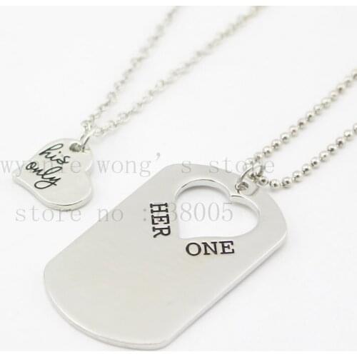 2015 new "Her One His Only" Dog Tag Set The Original Hand Stamped Couples Jewelry Gift for Couple Newlyweds Keychain&necklace