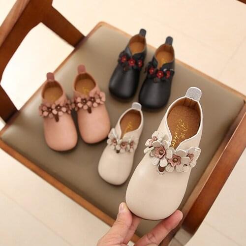 New Flowers Children Toddler Baby Little Girls White Black Pink Casual Leather Shoes For Girls Dance Shoes 1 2 3 4 5 6 7 Years