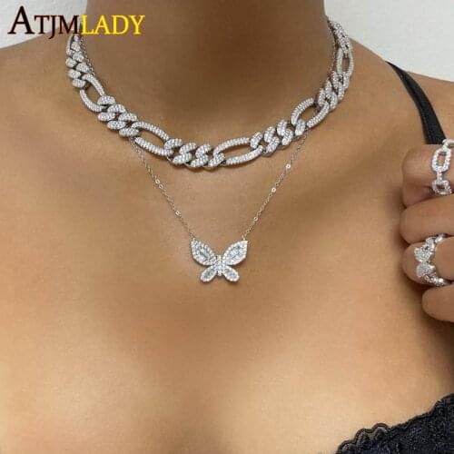 High quality Gold color micro pave baguette white clear cubic zirconia cute lovely butterfly charm delicate cz women necklace