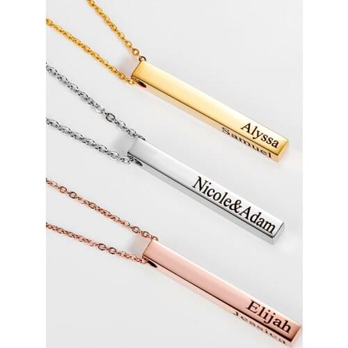 Personalized 3D Bar Necklaces For Women Custom Name Pendant Necklace Stainless Steel Engraving Men Jewelry Family Gifts