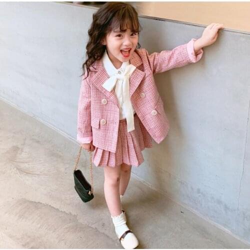 Fashion Plaid Clothes Suits for Baby Girl Formal Wear Jacket + Pants Suits Kids Blazers Girls Set Toddler Clothing Child Costume