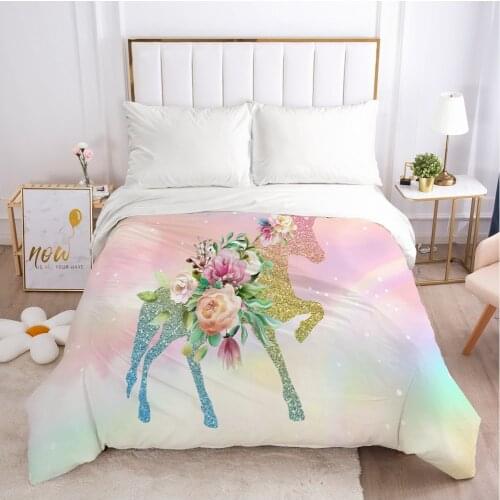 Unicorn Cartoon Duvet Cover with Zipper Comforter/Quilt/Blanket Case 140x200 King 3D Bedding For Children Kids Baby Girls Boys