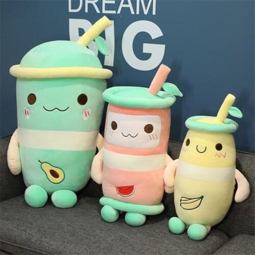 65-100CM Simulation Milk Tea Plush Toys, New Kawaii Strawberry Banana Avocado Fruit Juice Sleeping Pillow For Kids Adult Girl