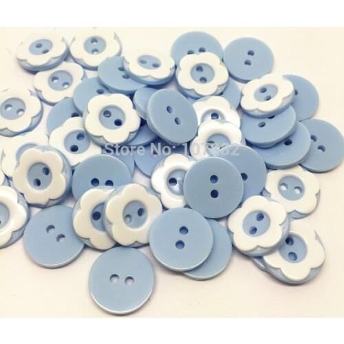 100pcs 13mm Blue Resin Buttons Round Two Tone Flower 2-hole Sewing Dress Button Embellishments for Scrapbooking