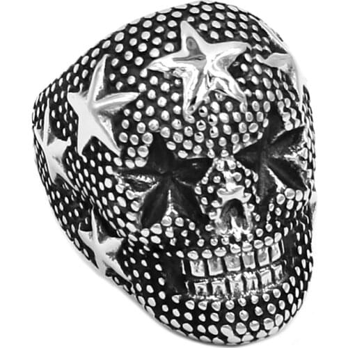 Five-Pointed Star Skull Ring Stainless Steel Jewelry Pentagram Star Band Biker Signet Nails Biker Men Ring Wholesale SWR0733
