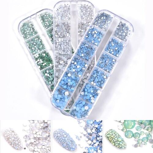 Mix 6 Sizes 1000pcs/box 3 Opal Colors Crystal Non Hot Fix Nail Art Rhinestones стразы Nail Decorative set for Nail Salon H1069