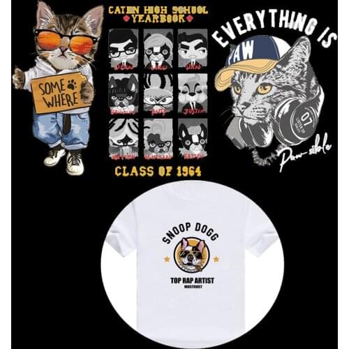 Punk Letter Cat Iron on Heat Transfers Printing Patches Stickers Washable for Kids Clothes Jeans T-shirt Hats DIY Appliques