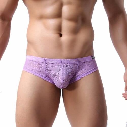 Men Briefs Mesh Lace Sissy Slips Gay Underwear Sexy Penis Pouch Briefs Transparent Calzoncillo Hombre Erotic Panties Shorts XXL