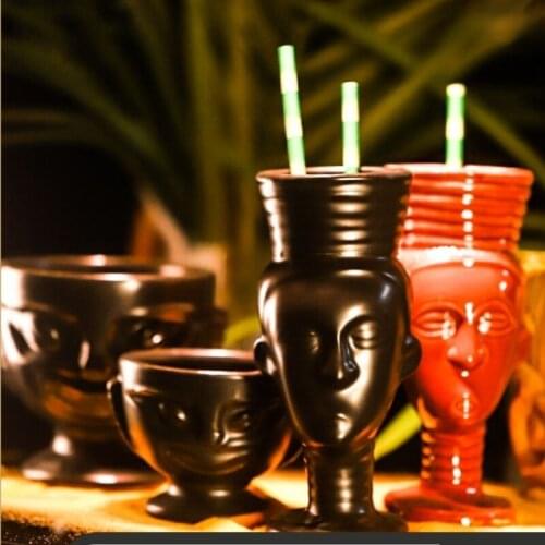 Creative 170-280ml Hawaiian Tiki Cocktail Cup Vintage Ceramic Mug Indigenous Statue Cup Portrait Bowl Bar Festival Drinkware