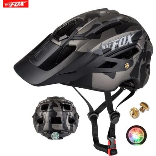 BATFOX New MTB Bicycle Helmet Bike Safely Cap Mountain Camouflage Riding Helmets with Rear light Cycling Safety Helmet Men Women