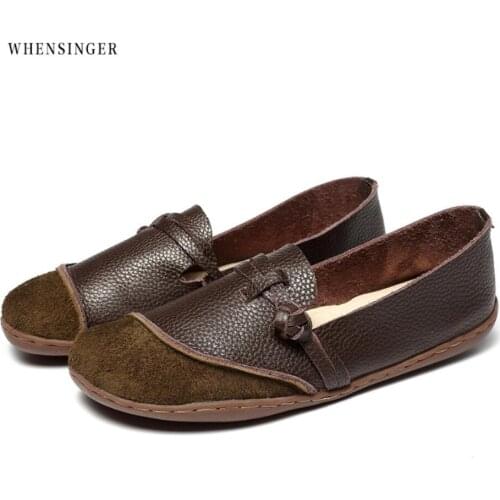 Whensinger - Women Flat Platform Shoes Genuine Leather Womens Platform Slip On For Ladies Shoes Casual Flats Moccasins