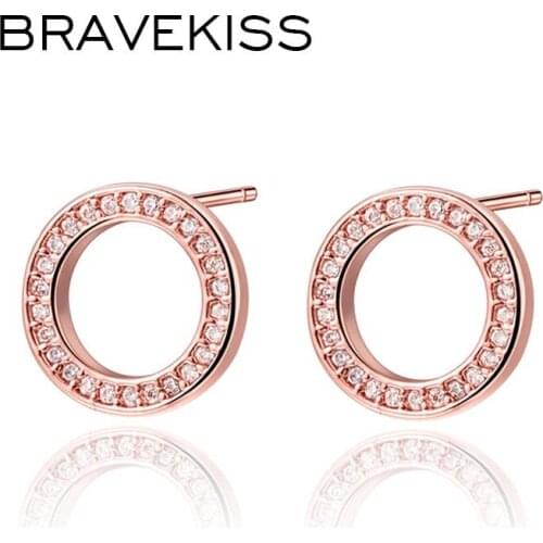 BRAVEKISS Trendy AAA+ Cubic Zirconia Stud Earrings for Women Korean Girls New Studs Rose Gold Wedding Fashion Jewelry BUE0531