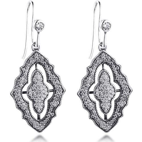 Genuine 925 Sterling Silver Earrings for Women Sparkling Lace Drop Earrings Party Wedding Gift Fine Jewelry brincos Wholesale