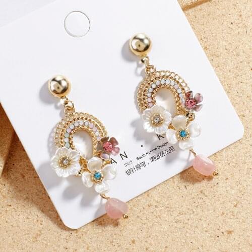 AENSOA Trendy New Long Flower Pendant Earrings For Women 2020 Bohemian Statement Crystal Pearl Pendientes Jewelry Summer Gift