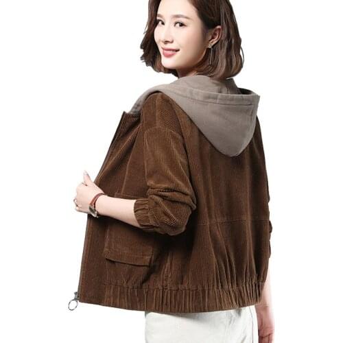 Women Corduroy Jacket Spring Autumn Coat Fashion Casual Lady Coat Female Basic Loose Short Overwear Plus Size 4XL Outerwear