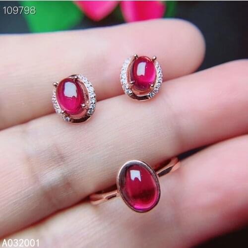 KJJEAXCMY fine jewelry natural garnet 925 sterling silver women ring earrings set support test popular