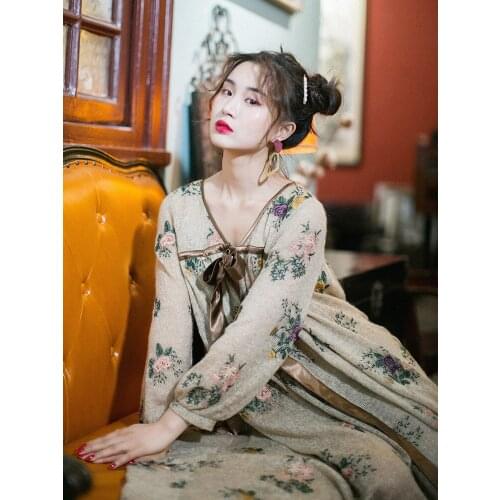 Spring new 2020 dresses womens long knitted flower embroidered loose women sexy Elegant fashion dress