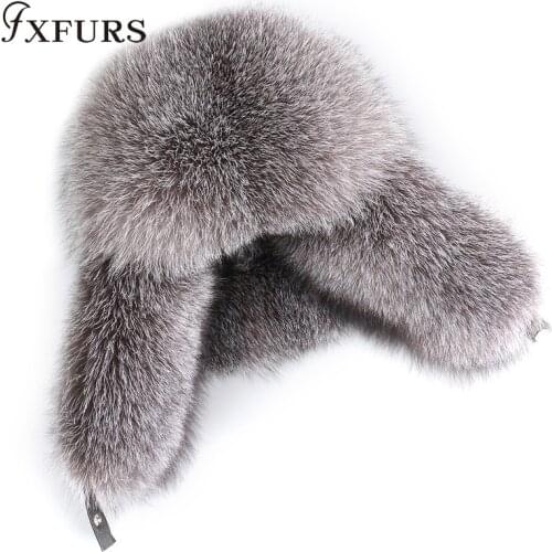 Winter Men Raccoon Fur Hats Silver Fox Fair Caps Leifeng black fox hatska Russian leather bomber Hats trapper earflap Caps Male