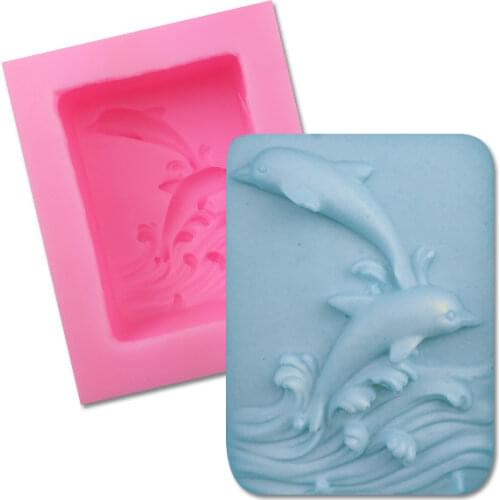 Surfing Dolphin Embossed Silicone Mold DIY Handmade Soap Making Supplies Kit Resin Fondant s Cake