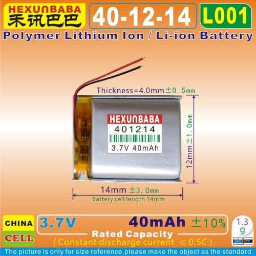 10pcs [L001] 3.7V 40mAh [401214] Polymer Li-ion battery for TWS wireless bluetooth earphone earbuds sport headset headphone