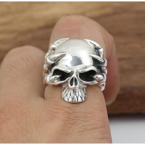 100% 925 Silver Power-Paw-Skull Ring Real Sterling Silver Skeleton Ring PUNK Jewelry Man Ring COOL