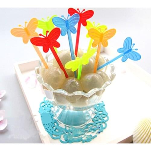 20pcs Nice butterfly craft fruit toothpick interesting dessert cocktail sign Fruit Fork Toothpick for Party Decorations