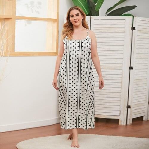 2021 Summer Night Dress Women Sleeveless Polka Dot Print Strap Dress Plus Size 4XL 5XL Loose Big Size Sleepwear Home Clothes