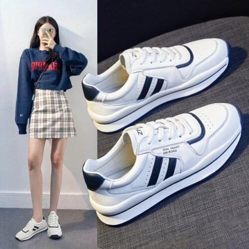 2021 New Women Shoes Casual Sneakers Genuine Leather Sport Shoes Flats Walking Running Tennis Footwear White