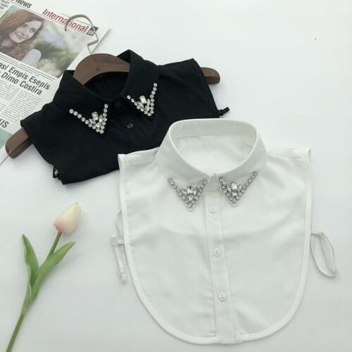 2021 Women Rhinestone Hollow Chiffon Neckline Shawl Embroidery Lace Flower Neck Tie Fake Detachable False Collar Removable Tops
