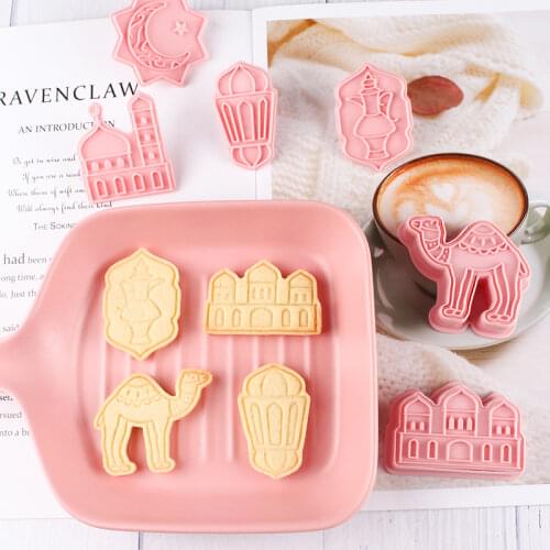 6Pcs/set EID Mubarak Cookie Cutters Biscuit Mold Camel Moon Star Ramadan Mubarak Cookie Cake Mold Press Stamp Baking Mold