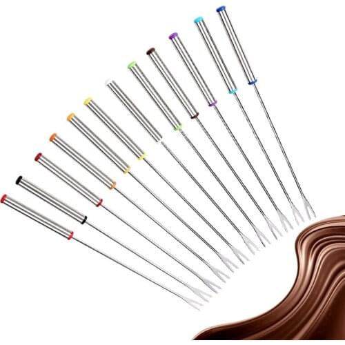 6PCS/Set Stainless Steel Fork Hot Pot Forks Fondue Melting Skewer Kitchen Cheese Fruit Dessert Fork Tools Food Accessories