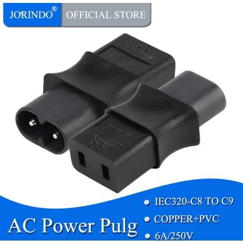 JORINDO IEC 320 C8 Male to IEC 320 C9 2 Pin Female AC Adapter,6A/250V,IEC 320 C8 Male to IEC 320 C9 Female AC Power Adapter