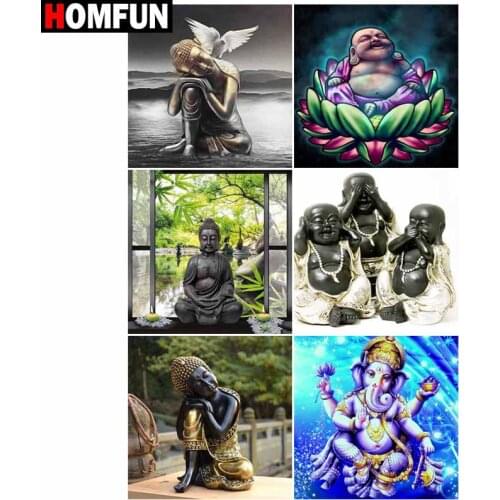HOMFUN Diamond Painting Full Square/Round Diamond "Buddha religion" Pattern Embroidery Cross Stitch 5D Rhinestone Painting