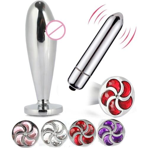 Metal Crystal Anal Plug Bullet Vibrator For Women Clitoris Stimulator Masturbator Stainless Steel Anal Sex Toys Bullet Vibrator