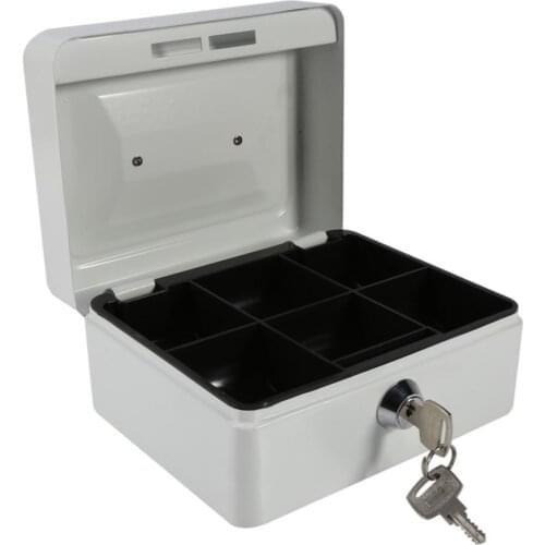 White Mini Portable Steel Petty Lockable Cash Money Coin Safe Security Box Household