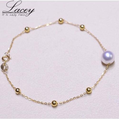 Real 18k Yellow Gold Chain Bracelet,Yellow Gold Au750 Charm Bracelet For Women Natural Akoya Pearl Breaclet Wedding Gift