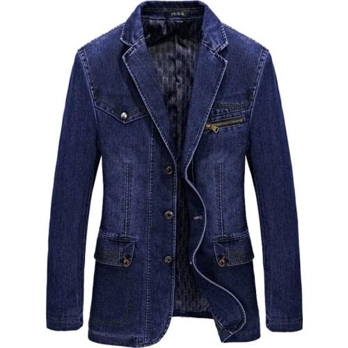 Brand Mens Denim Blazer Male Jacket Coat Autumn Spring Slim Fat Cotton Casual Suit Jackets Coat Men Blazer Masculino 3XL BG805