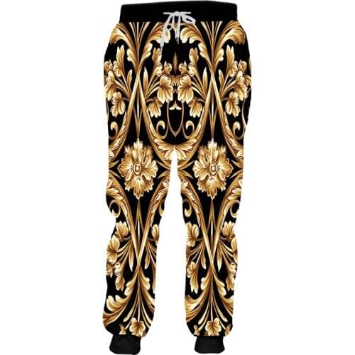 LCFA Dropship Sweatpants Men 3D Print Gold Flower Luxury Royal Baroque Jogger Pants Casual Hip Hop Streetwear Length Trousers