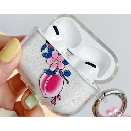 Cute Sweet Peach Pendant Chain Lanyard Wireless Earphone Case for Airpods 1 2 Pro 3 Bluetooth Headset Cover TUP Earbuds Box