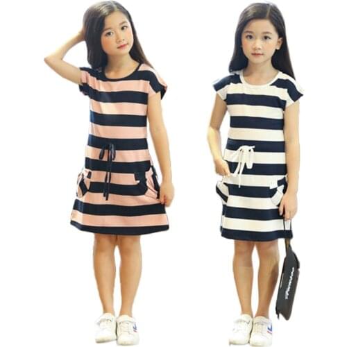Kids Dresses for Girls Cotton Striped Casual Girls Summer Dress 3 4 5 6 7 8 9 10 11 12 Year Children Toddler Teen Clothing