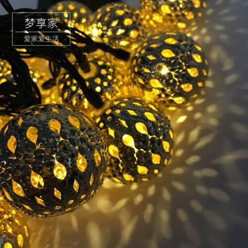 Solar String Lights 10LED Moroccan Ball Iron Light String Indoor Birthday Party Outdoor Garden Holiday Decoration Light