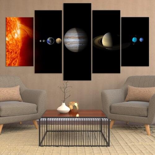 HD Printed 5 Piece Canvas Art Solar System Space Fantasy Planet Modern Canvas Painting Wall Pictures for Living Room frame