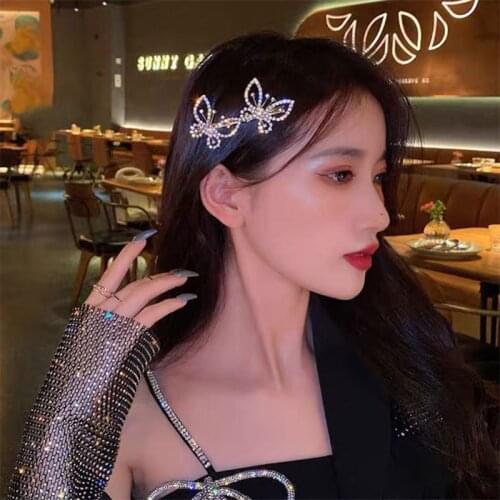 Ins New Diamond Fantasy Double Butterfly Hairpins Female Slides Clip Duckbill Headdress Girl Korea Hair Accessories for Women